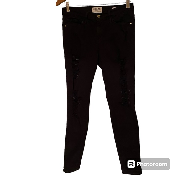 FRAME JEANS BLACK NOIR DENIM LE SKINNY DE JEANNE USA 5 POCKET ZIP FLY Sz 28 - Picture 1 of 12